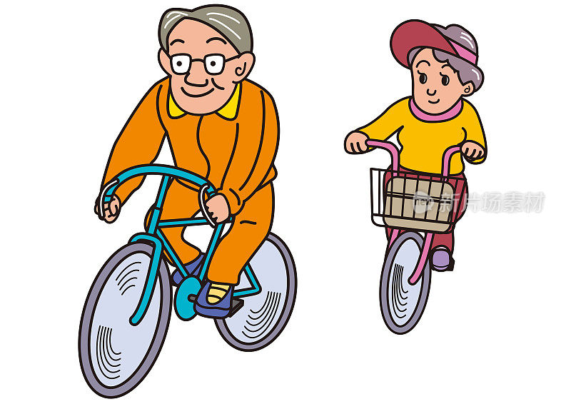 プリントElderly man and woman who enjoy cycling for health